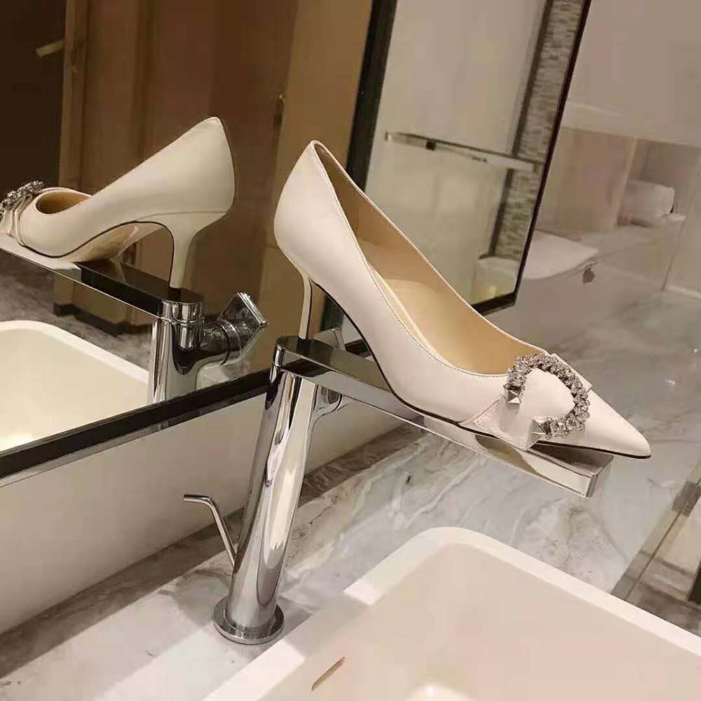 Jimmy Choo Women Saresa 65 Latte Nappa Leather Pumps with Crystal Embellishment - image 6