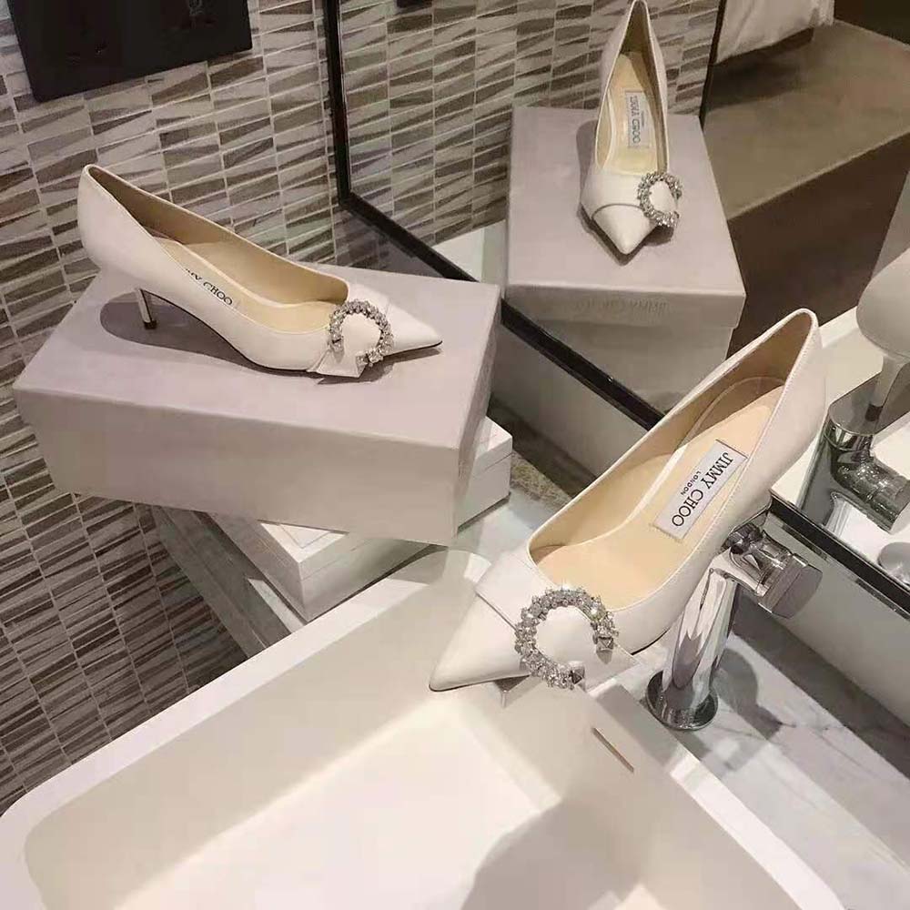 Jimmy Choo Women Saresa 65 Latte Nappa Leather Pumps with Crystal Embellishment - image 4
