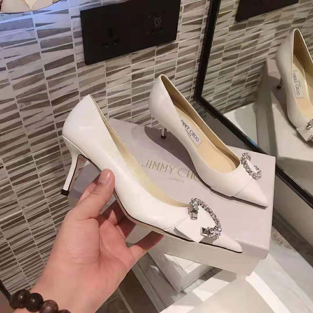 Jimmy Choo Women Saresa 65 Latte Nappa Leather Pumps with Crystal Embellishment - image 5