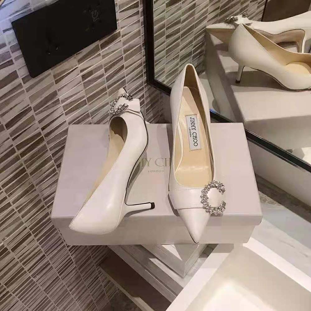Jimmy Choo Women Saresa 65 Latte Nappa Leather Pumps with Crystal Embellishment - image 7