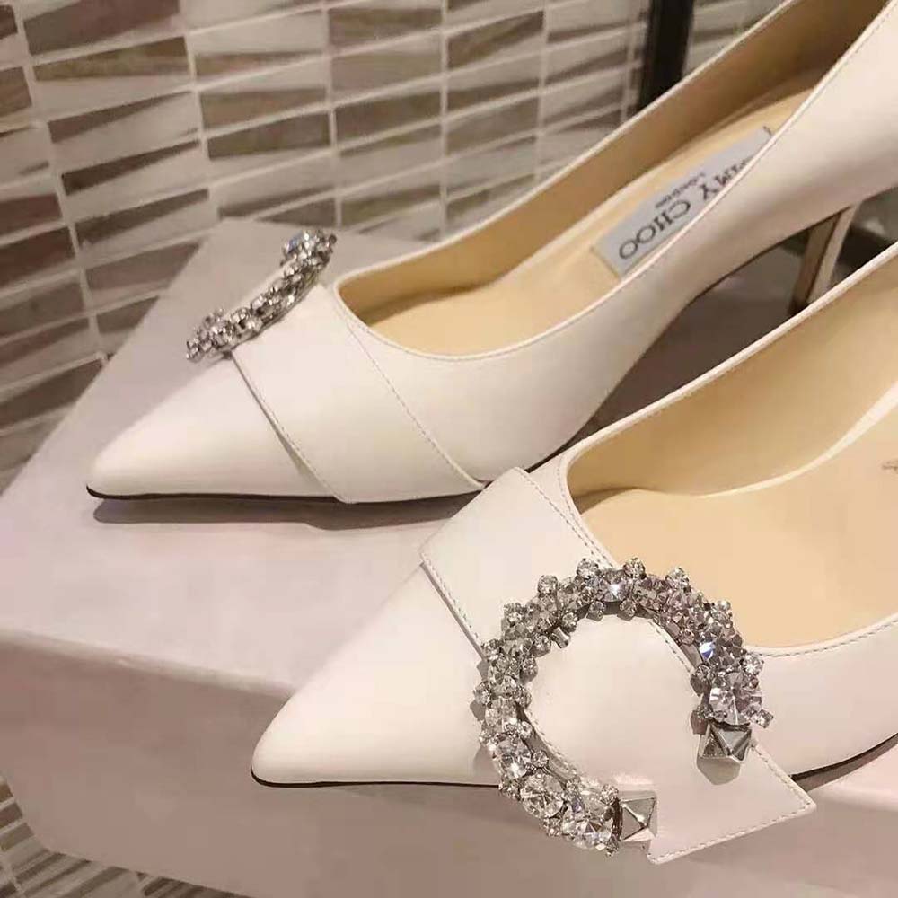 Jimmy Choo Women Saresa 65 Latte Nappa Leather Pumps with Crystal Embellishment - image 9