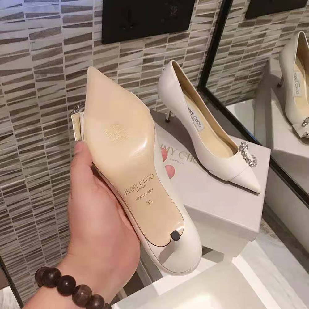 Jimmy Choo Women Saresa 65 Latte Nappa Leather Pumps with Crystal Embellishment - image 8