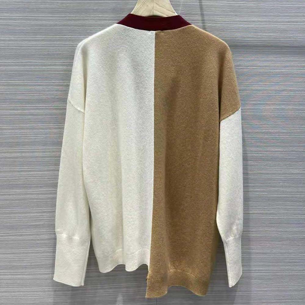 Side angle showcasing asymmetric cut of Loewe Women wool cardigan