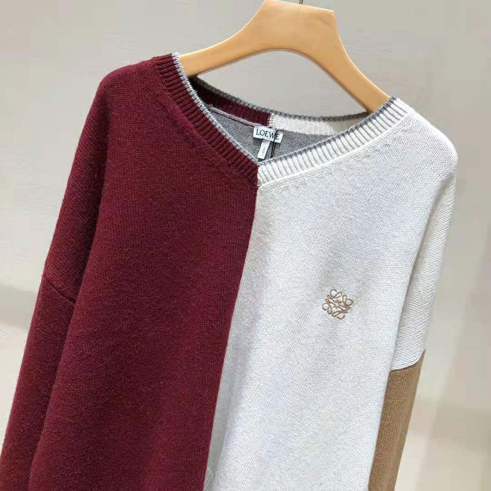Loewe Women Anagram Asymmetric Sweater in Wool-Maroon - image 4