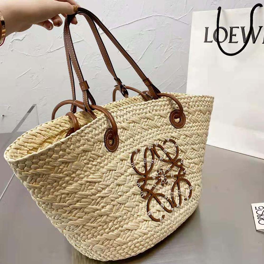Close-up detail of Anagram hardware on Loewe Medium Anagram Basket Bag