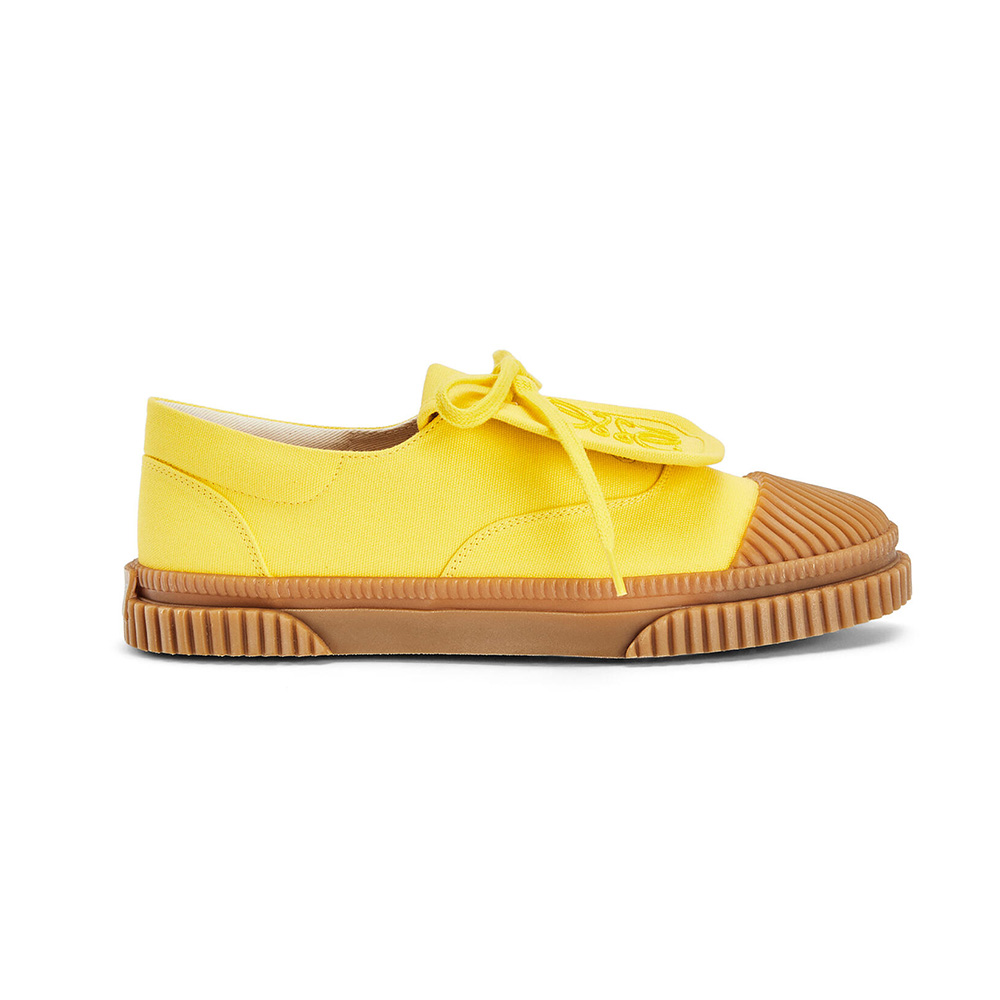 Side profile of Loewe Women Anagram Flap Sneaker in Canvas-Yellow
