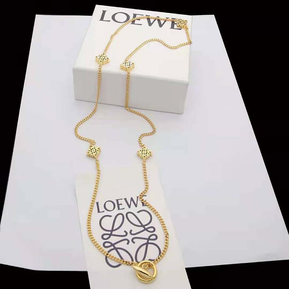 Full view of Loewe Women Anagram Necklace in Metal on white background