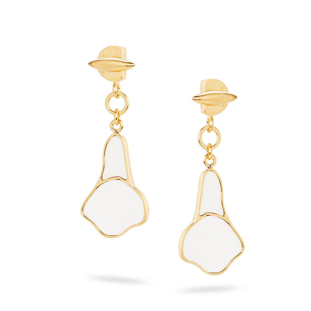 Close-up of Loewe Women Calla Earrings highlighting gold and stones
