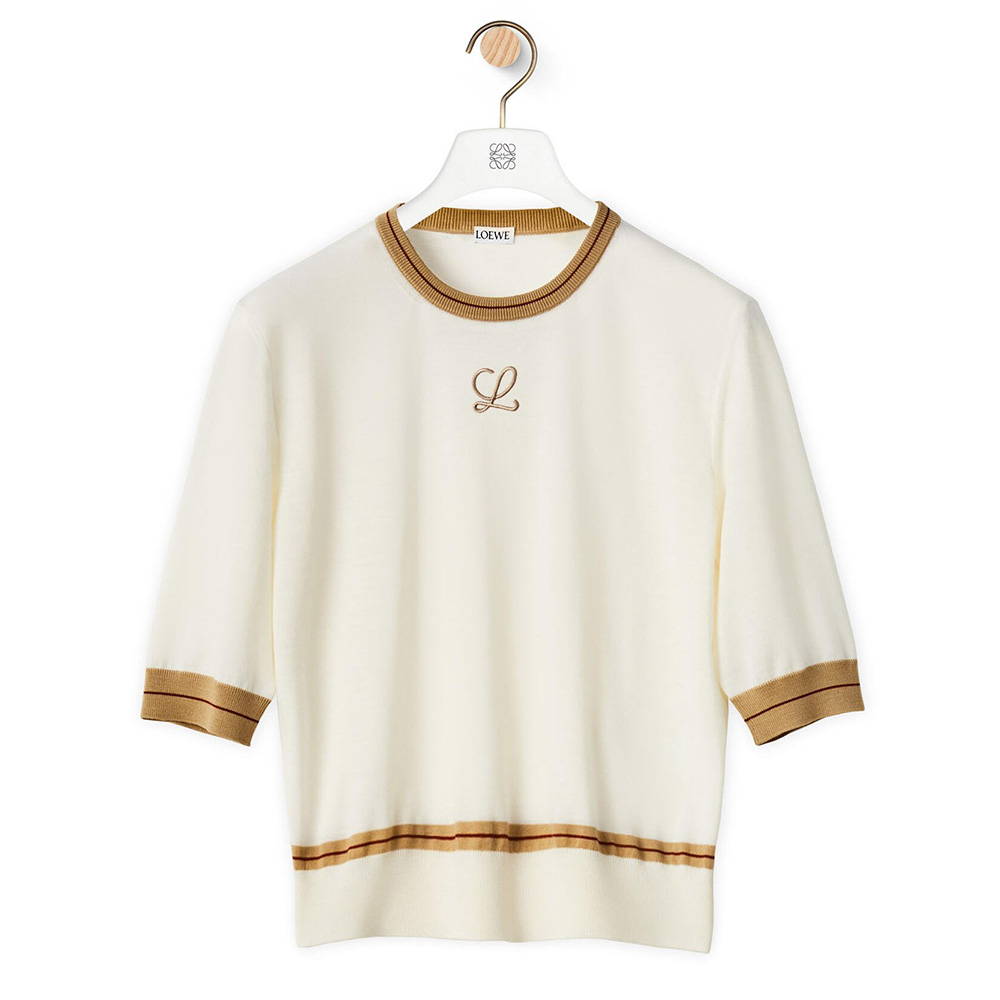 Front view of Loewe Women Cropped Sweater in Wool-White