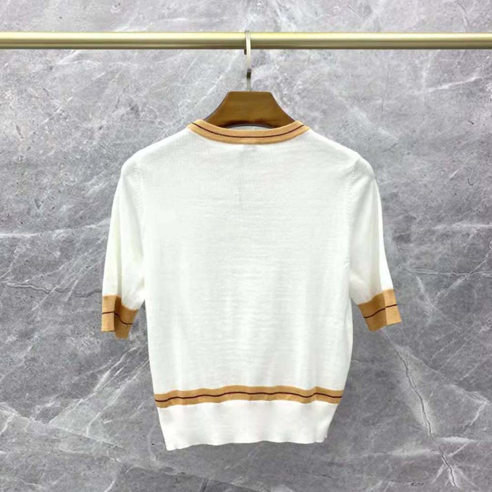 Side angle showing silhouette of Loewe Women Cropped Sweater in Wool-White