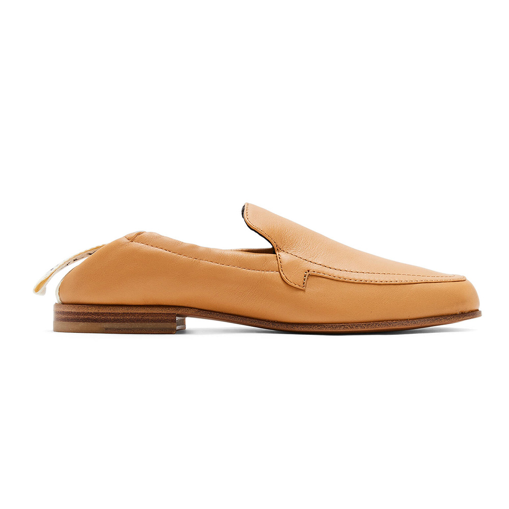 Side profile of Loewe Women Elasticated Loafer in Calf-Brown showing sleek silhouette