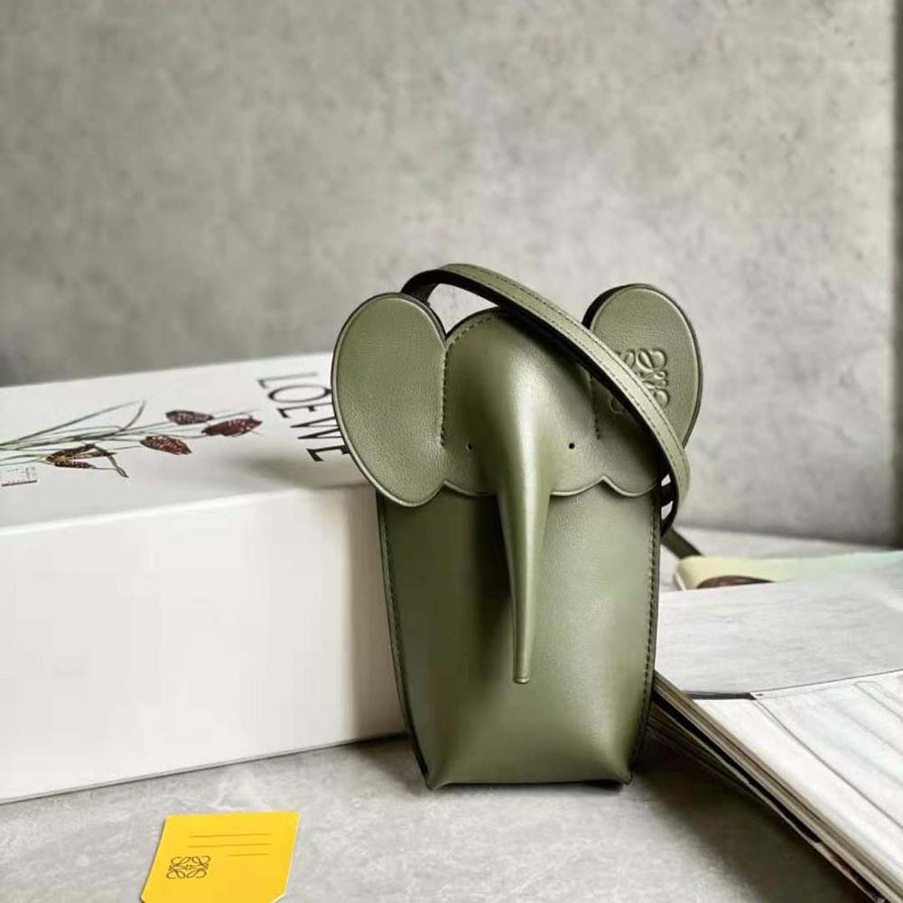 Close-up of elephant-shaped pocket detail on Loewe Women Elephant Pocket