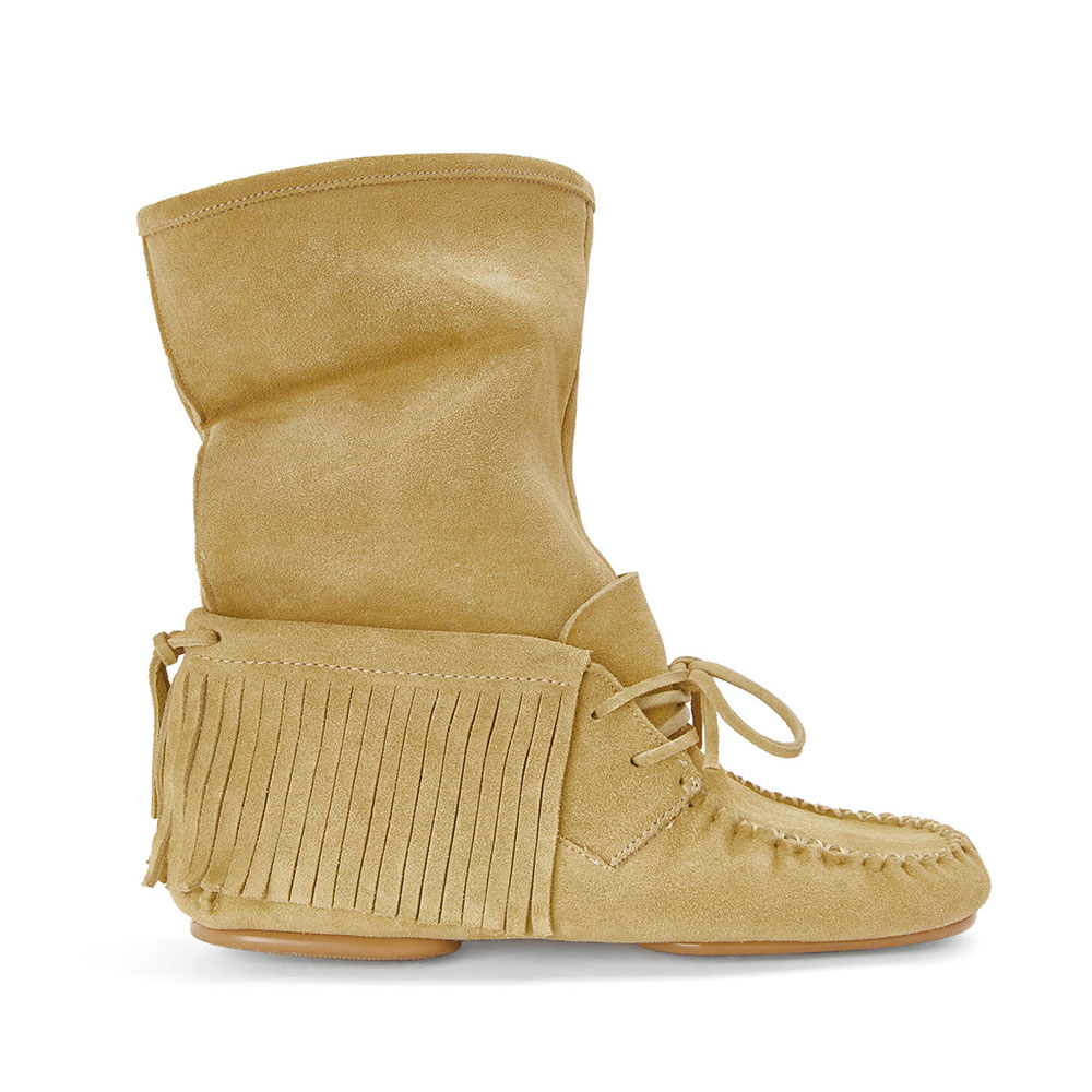 Side view of Loewe Women Fringed Soft Boot in brown split calfskin