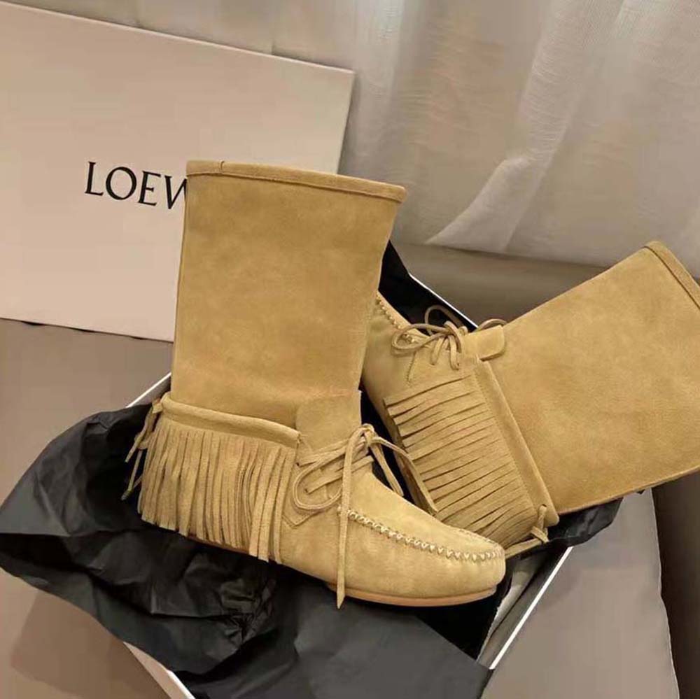 Loewe Women Fringed Soft Boot in Split Calfskin-Brown - image 7