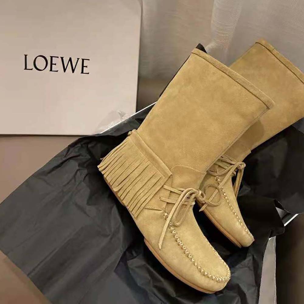 Loewe Women Fringed Soft Boot in Split Calfskin-Brown - image 6