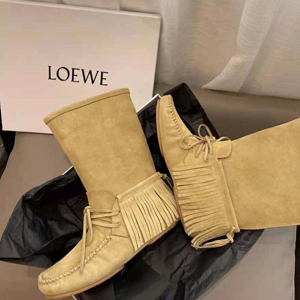 Loewe Women Fringed Soft Boot in Split Calfskin-Brown - image 10