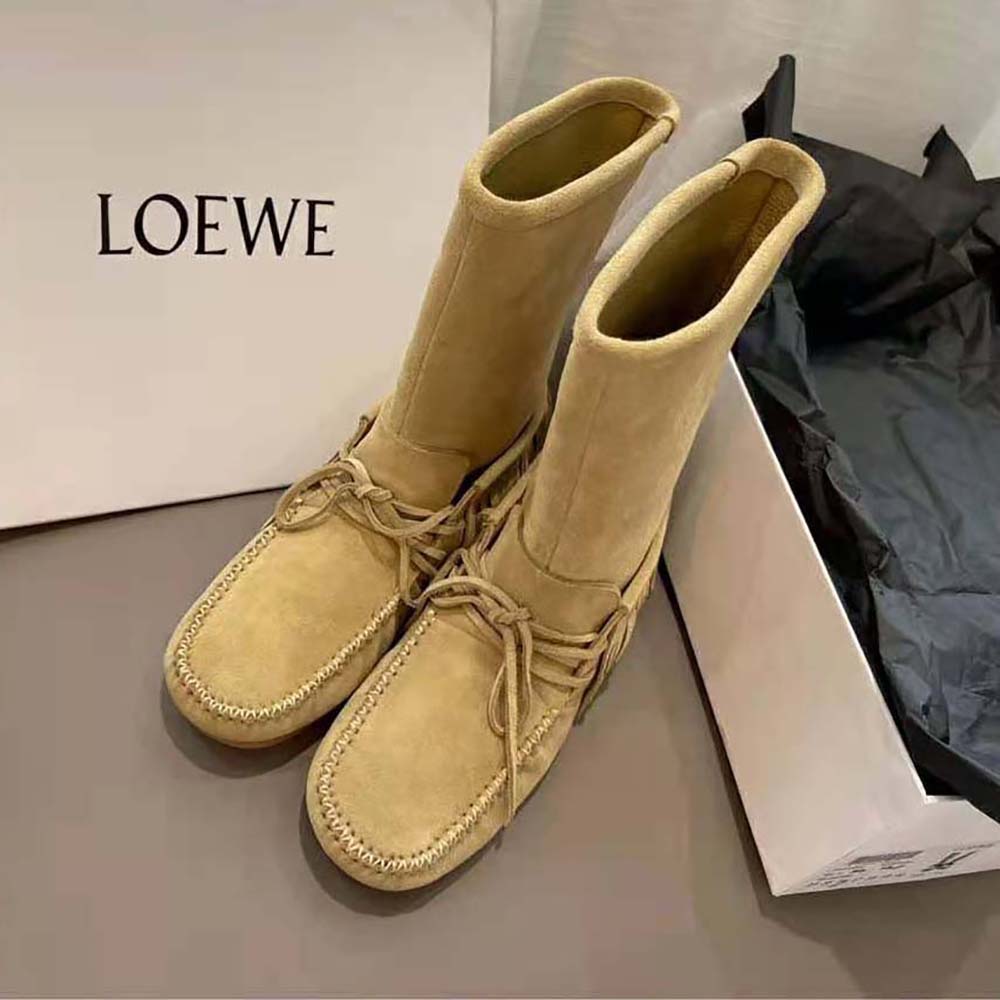 Loewe Women Fringed Soft Boot in Split Calfskin-Brown - image 5