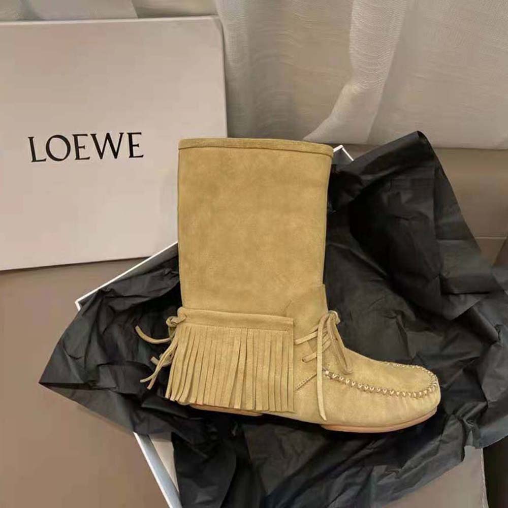 Loewe Women Fringed Soft Boot in Split Calfskin-Brown - image 8