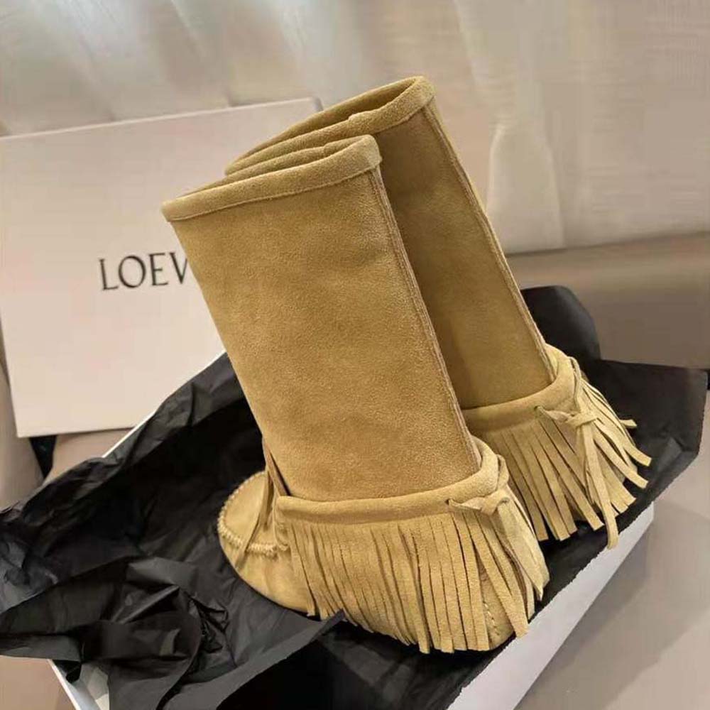 Loewe Women Fringed Soft Boot in Split Calfskin-Brown - image 4