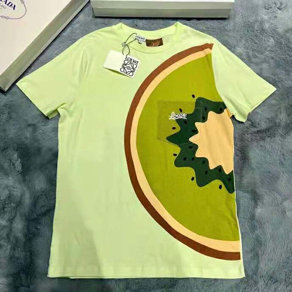 Side angle showing relaxed fit of Loewe Women Kiwi T-shirt