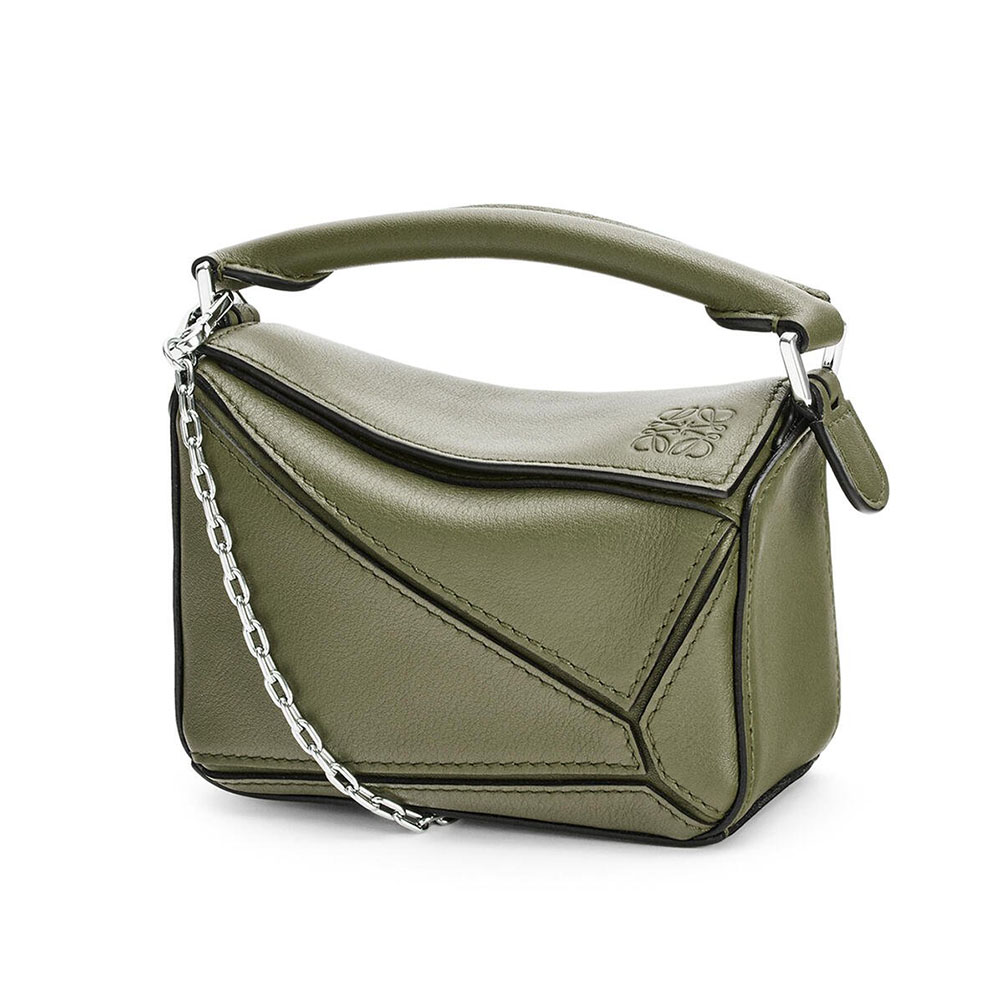 Loewe Women Nano Puzzle Bag green front view with zip closure