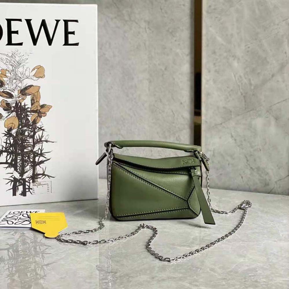 Close-up of Loewe Women Nano Puzzle Bag classic calfskin texture