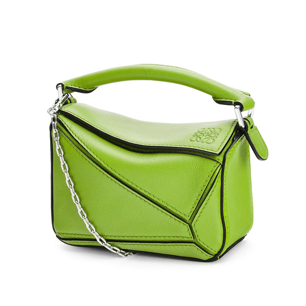 Front view of Loewe Women Nano Puzzle Bag in Classic Calfskin-Lime