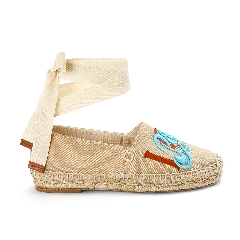 Side view of Loewe Women Paulas Ibiza Espadrille in Canvas-Beige