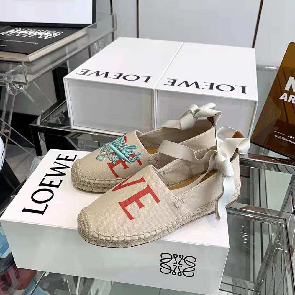 Top angle showing beige canvas upper on Loewe Paulas Ibiza Espadrille