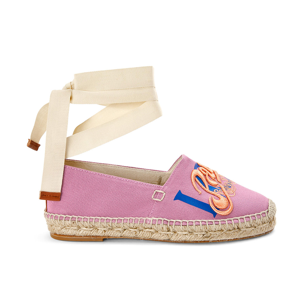 Side view of Loewe Women Paulas Ibiza Espadrille in Canvas-Pink