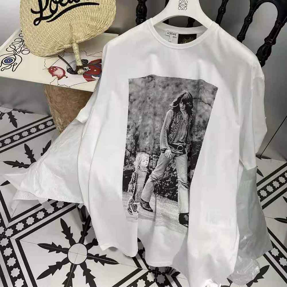 Side angle showing relaxed fit of Loewe Women Photo Print T-shirt