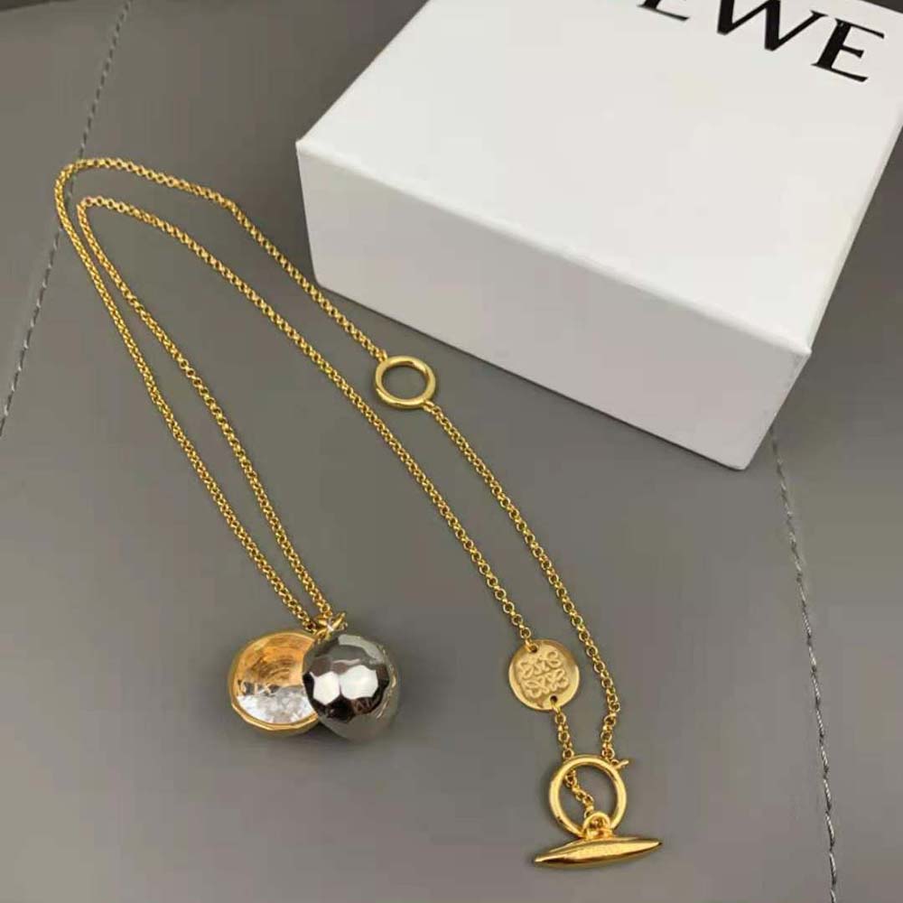 Side angle showcasing clasp detail of Loewe Women Sphere Pendant gold