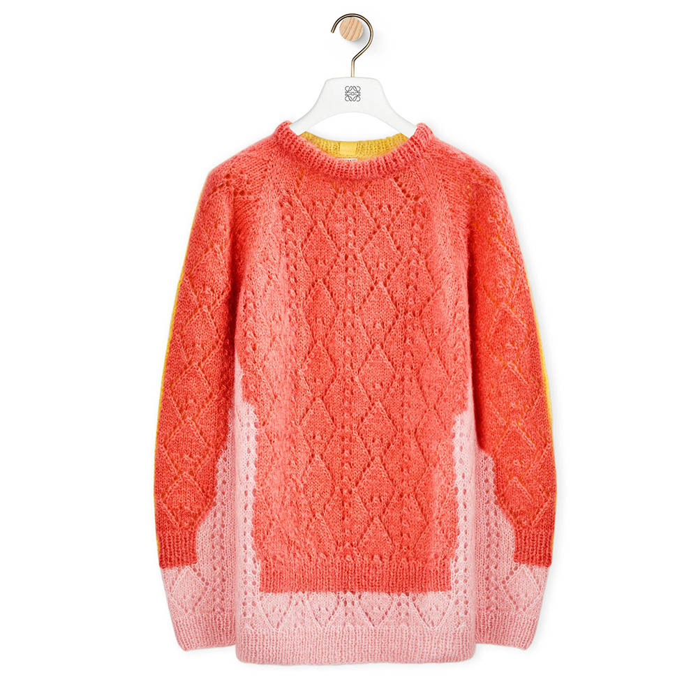 Front view of Loewe Women Trompe Loeil Sweater in Mohair red knitwear