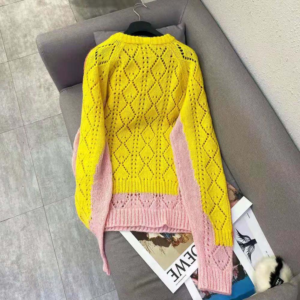 Side angle showing fit and texture of Loewe Women Trompe Loeil Sweater in Mohair