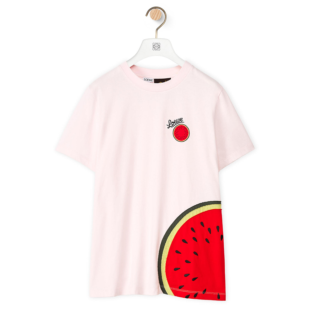Front view of Loewe Women Watermelon T-shirt in Cotton-Pink