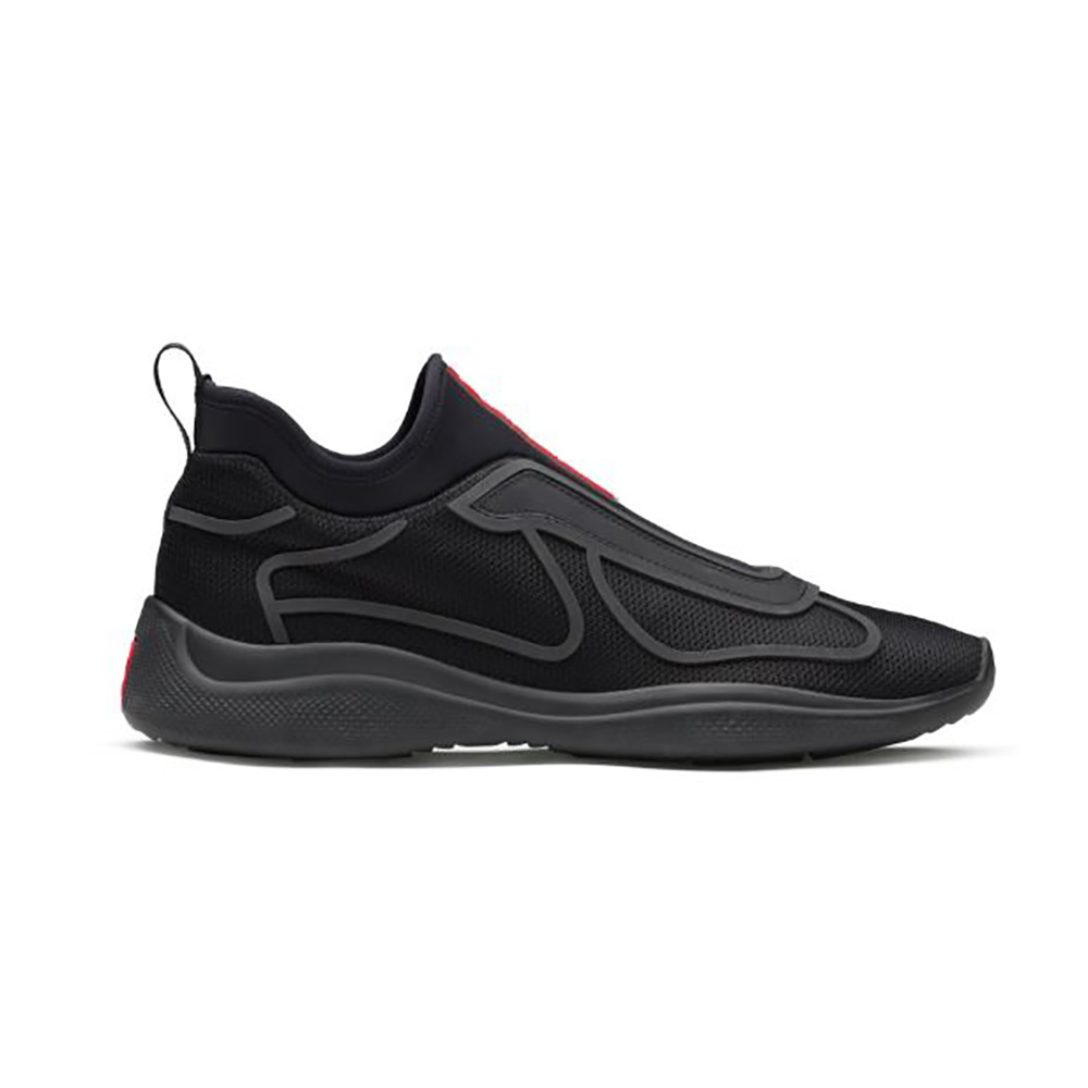 Side view of Prada Men Bike Knit Sneakers-Black showing knit texture