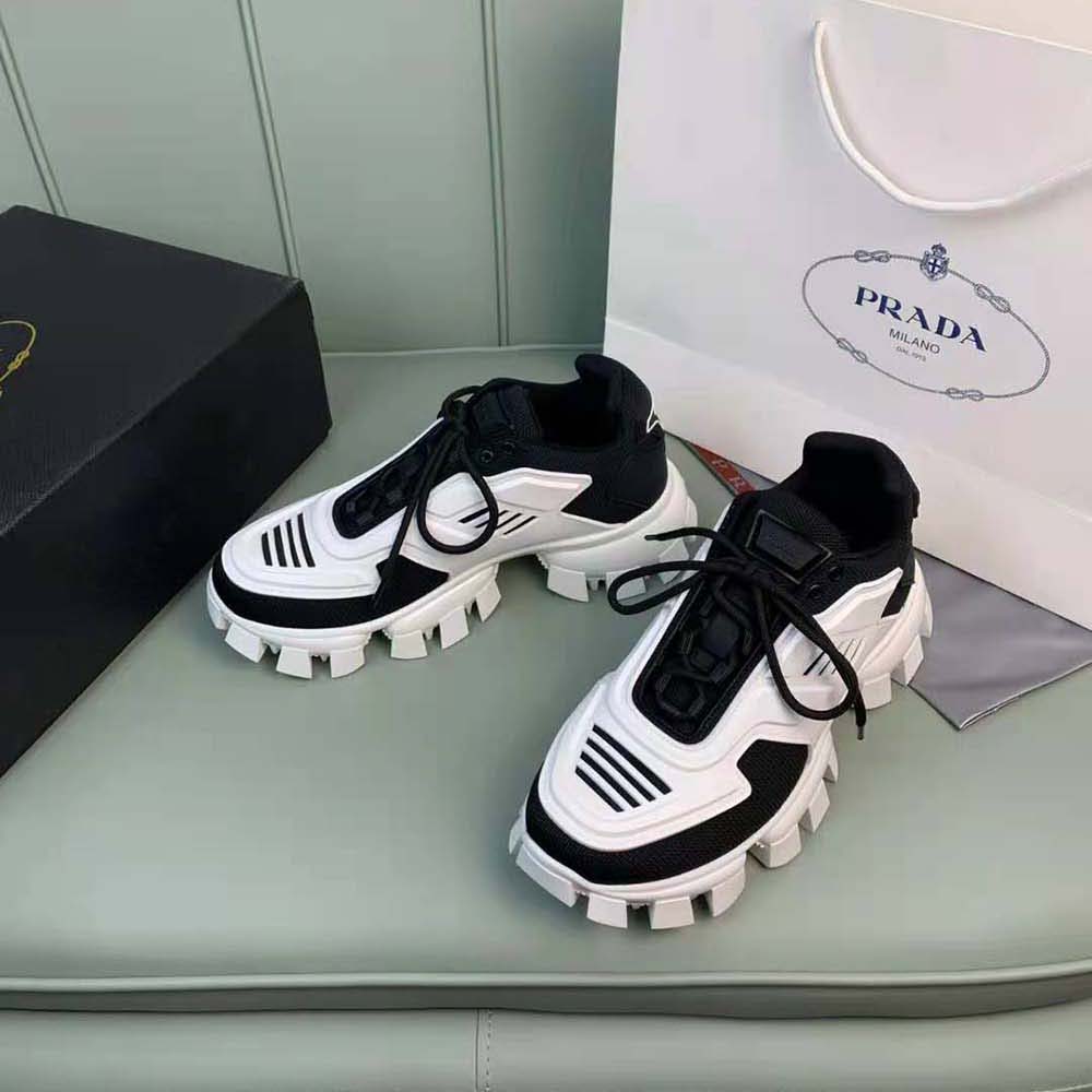 Top angle showing lace-up closure on Prada Women Cloudbust Thunder Sneakers-Black