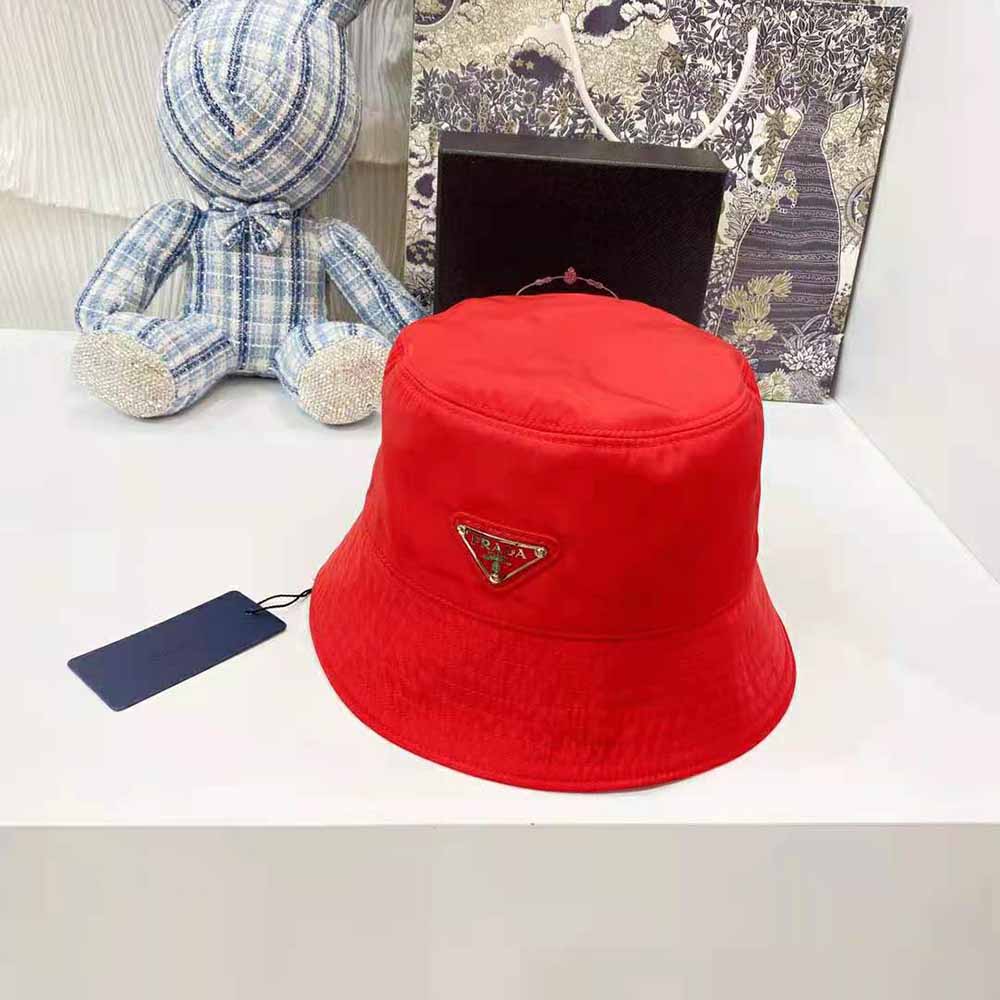 Prada Women Nylon Bucket Hat Decorated with the Triangle Logo-Red - image 4