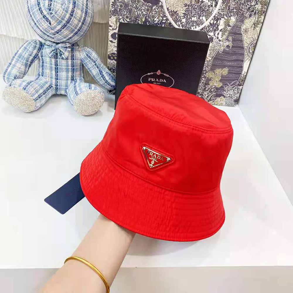 Prada Women Nylon Bucket Hat Decorated with the Triangle Logo-Red - image 6