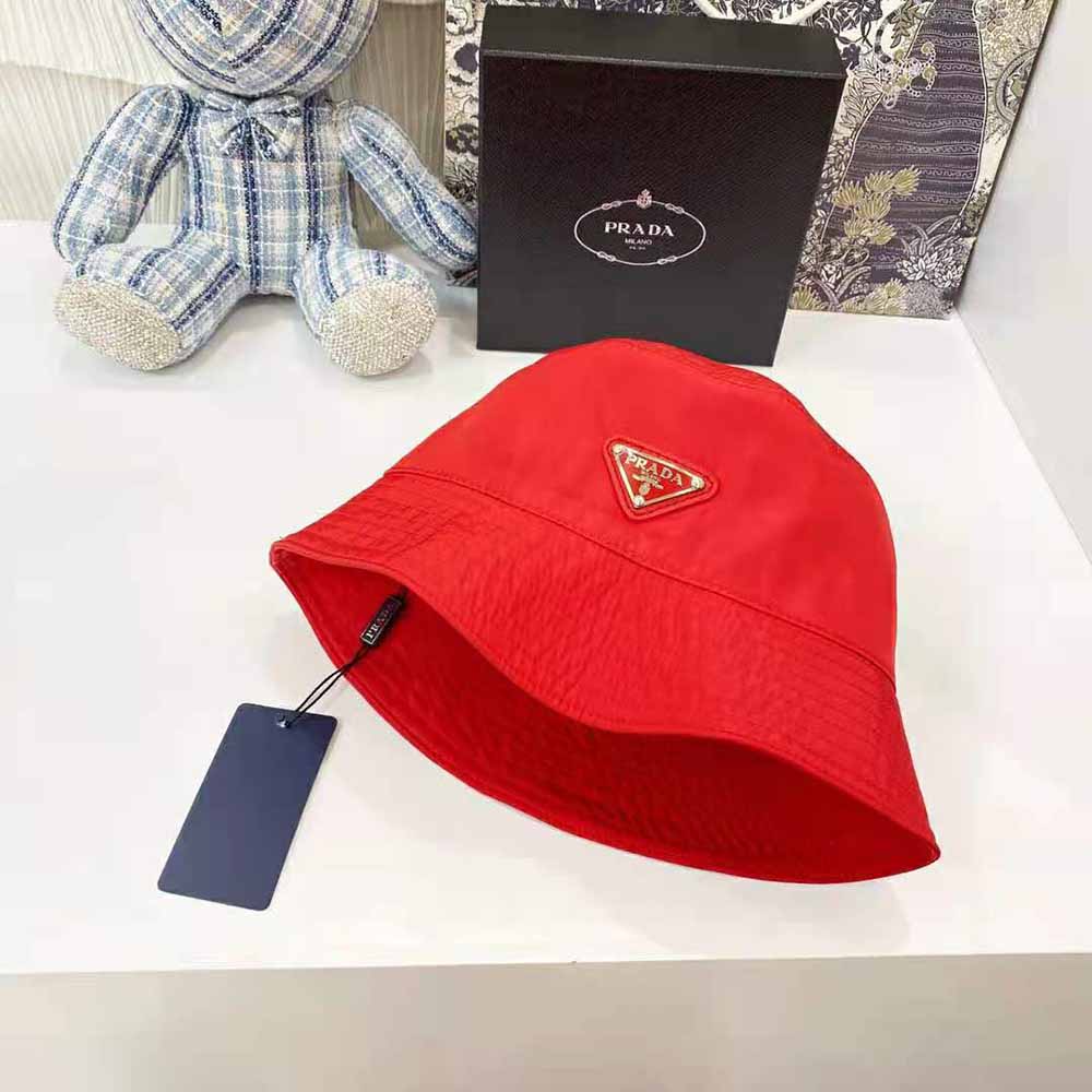 Prada Women Nylon Bucket Hat Decorated with the Triangle Logo-Red - image 7