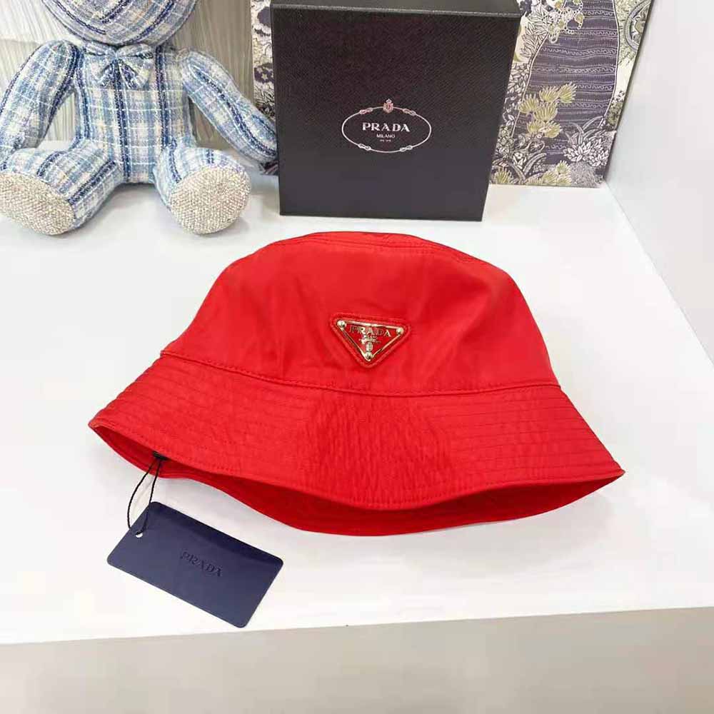 Prada Women Nylon Bucket Hat Decorated with the Triangle Logo-Red - image 8