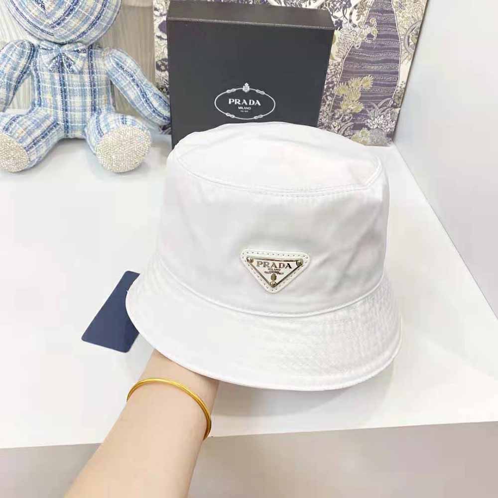 Prada Women Nylon Bucket Hat Decorated with the Triangle Logo-White - image 6