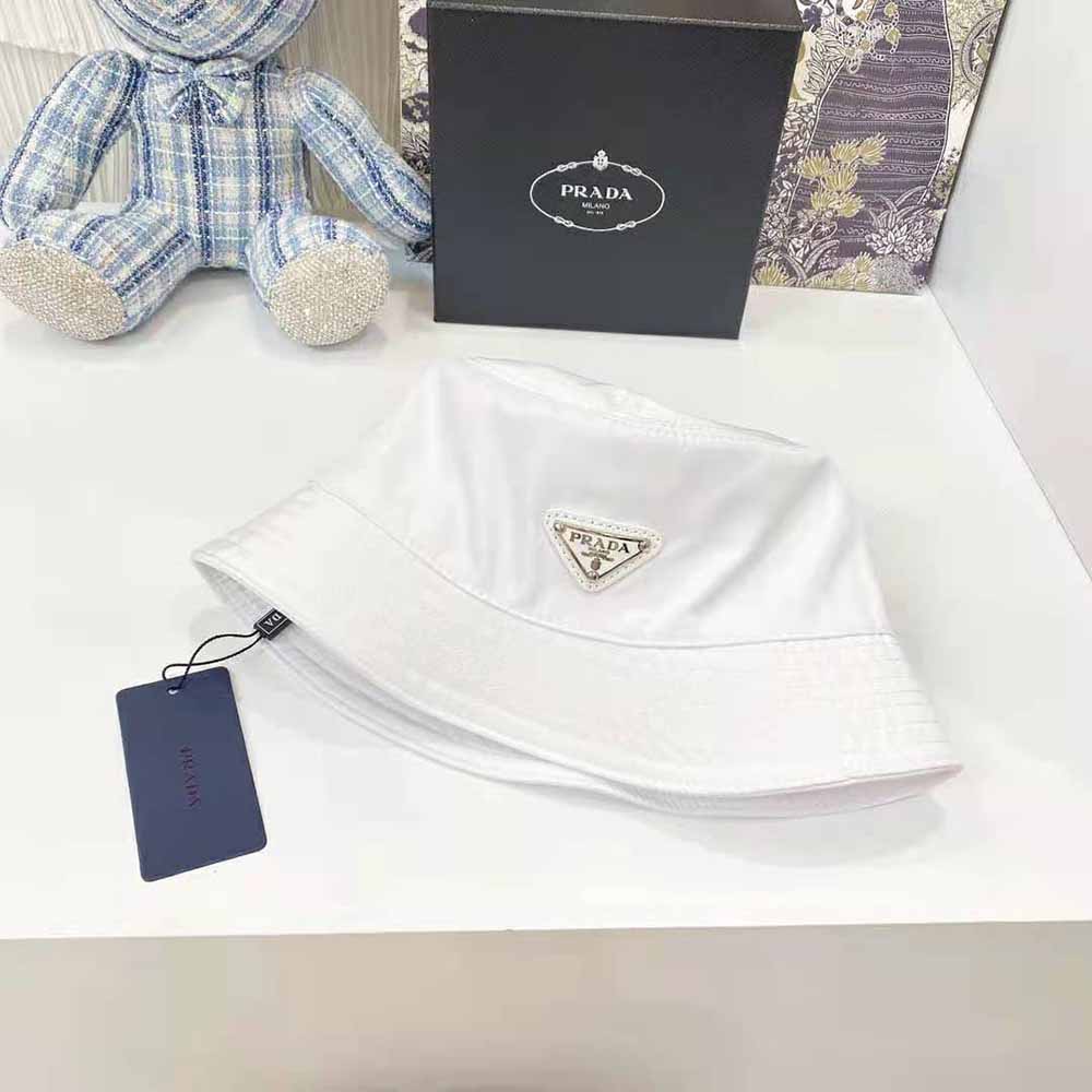 Prada Women Nylon Bucket Hat Decorated with the Triangle Logo-White - image 8