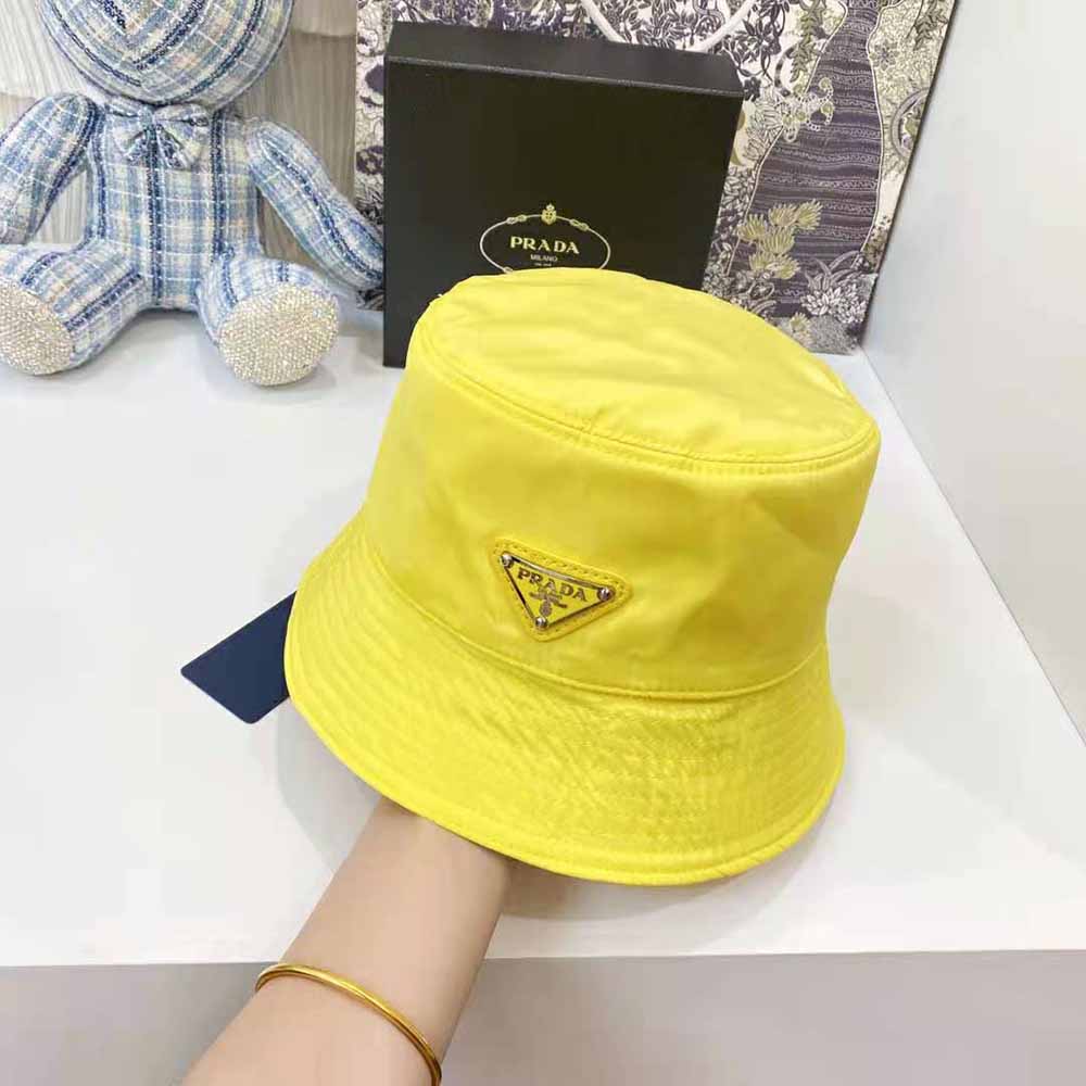 Prada Women Nylon Bucket Hat Decorated with the Triangle Logo-Yellow - image 6