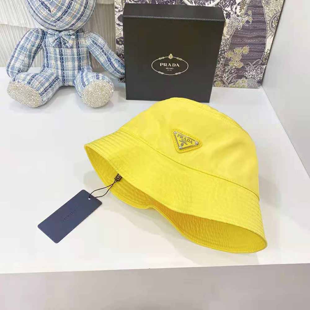 Prada Women Nylon Bucket Hat Decorated with the Triangle Logo-Yellow - image 8