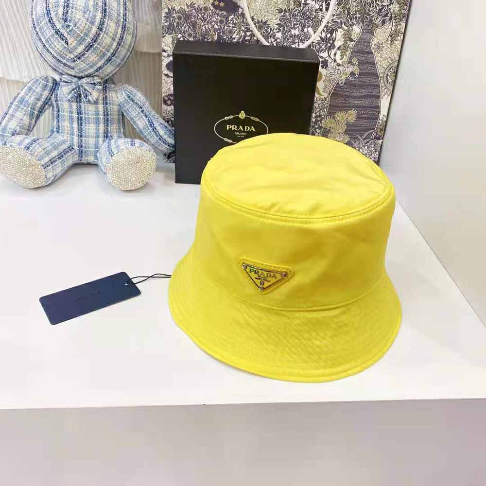 Prada Women Nylon Bucket Hat Decorated with the Triangle Logo-Yellow - image 5