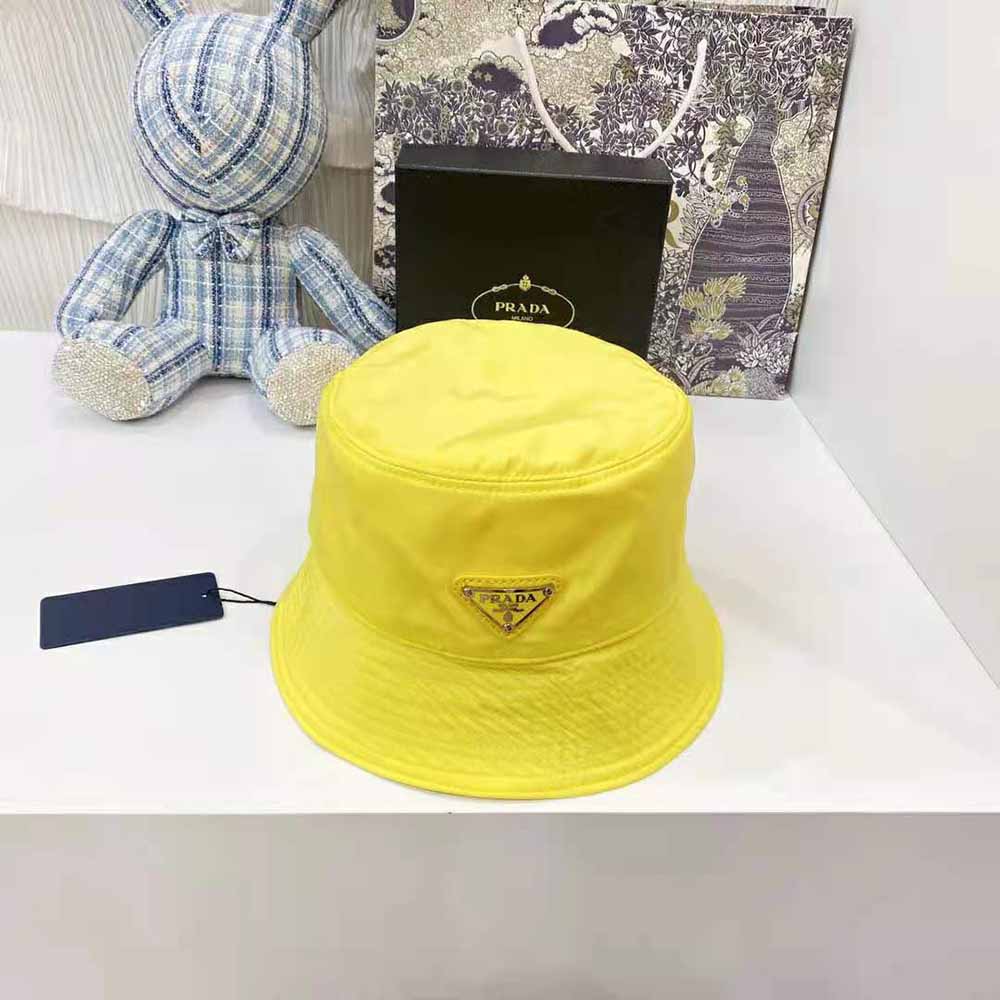 Prada Women Nylon Bucket Hat Decorated with the Triangle Logo-Yellow - image 4
