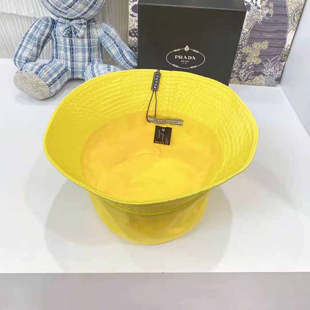 Prada Women Nylon Bucket Hat Decorated with the Triangle Logo-Yellow - image 9