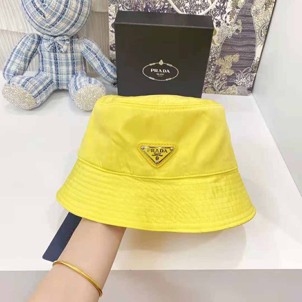 Prada Women Nylon Bucket Hat Decorated with the Triangle Logo-Yellow - image 7