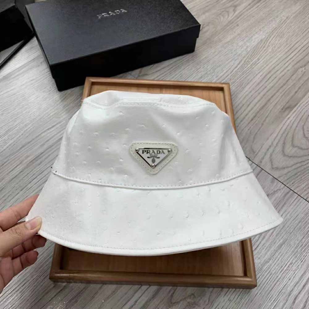 Prada Women Ostrich Leather Bucket Hat-White - image 8